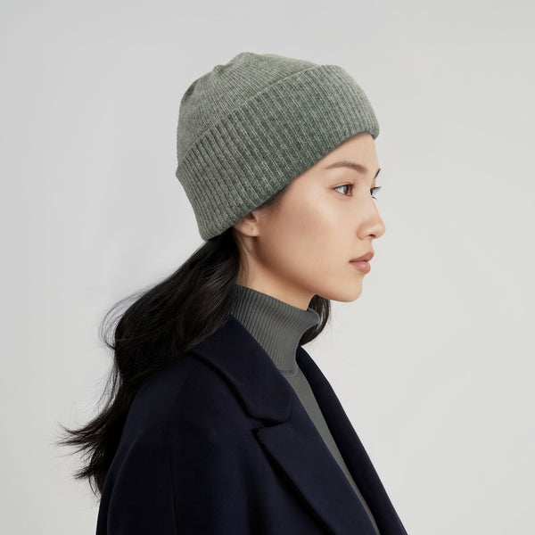 CASHMERE BEANIE HAT WITH RIBBED CUFF – PORTOLANO