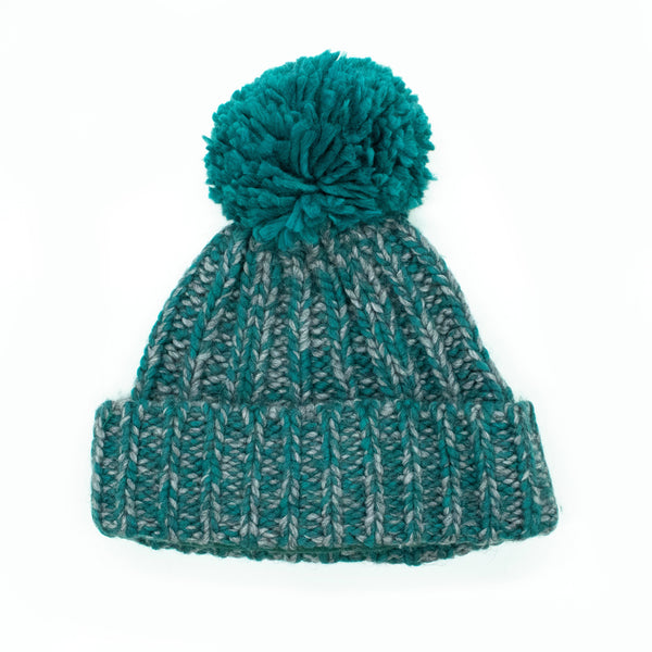 NWT Chunky Gray & Blue Pom Pom Hat by Portolano CHUNKY POM HAT – PORTOLANO main image 3