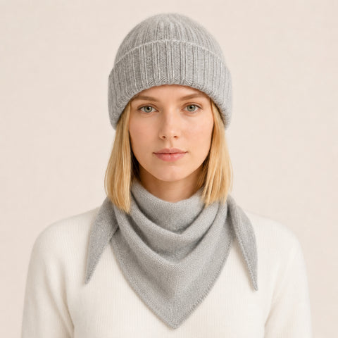 CASHMERE TRIANGULAR SCARF- LIGHT GREY