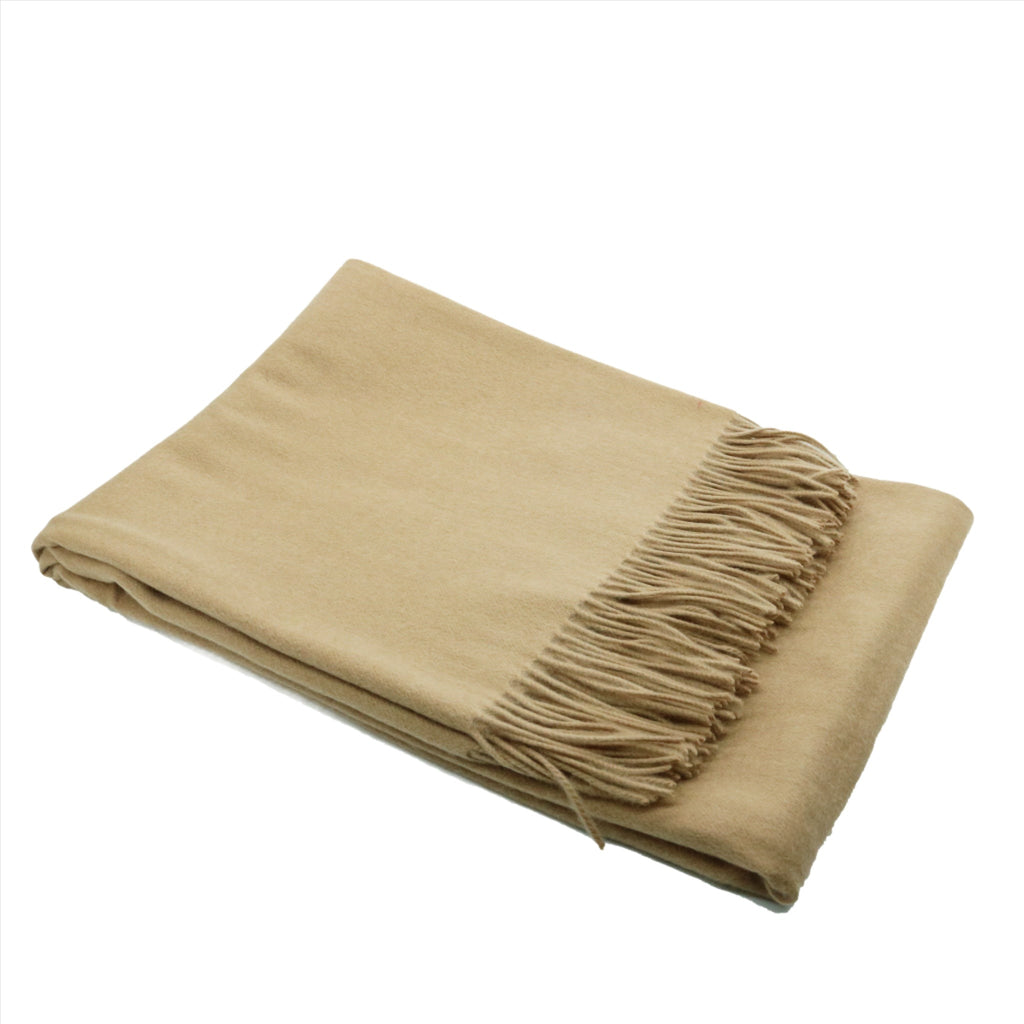 CASHMERE WOVEN THROW WITH FRINGES-CAMEL