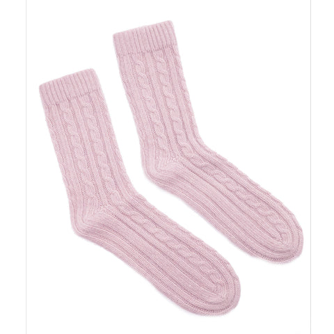 LADIES CASHMERE CABLE BOOTIES-BABY PINK