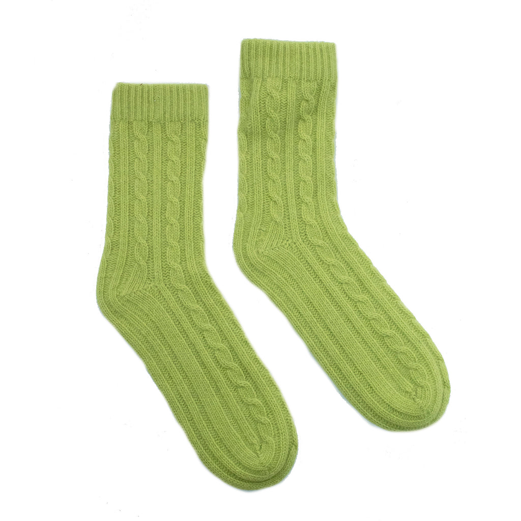 LADIES CASHMERE CABLE BOOTIES-GREEN