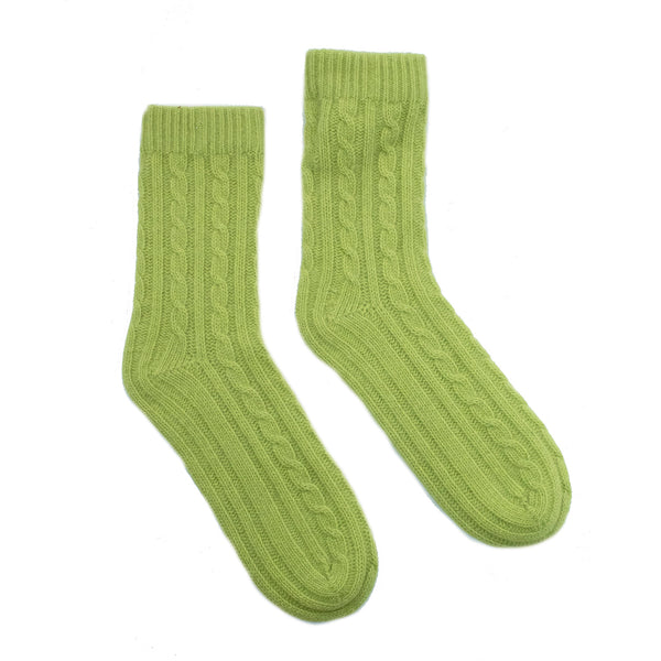 LADIES CASHMERE CABLE BOOTIES-GREEN